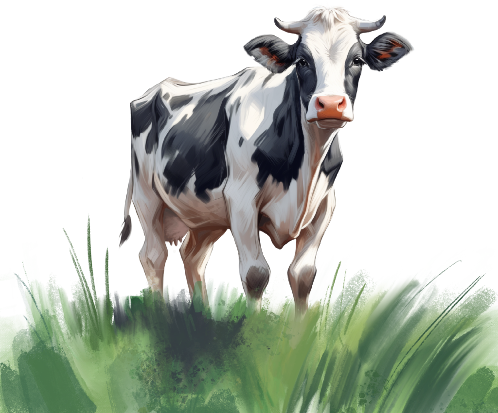 Корова, стоящая на лугу